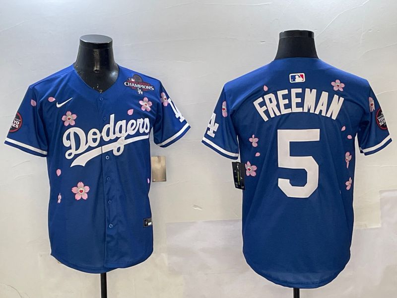 Men Los Angeles Dodgers #5 Freeman Blue Sakura Edition 2025 Nike MLB Jersey style 3->los angeles dodgers->MLB Jersey